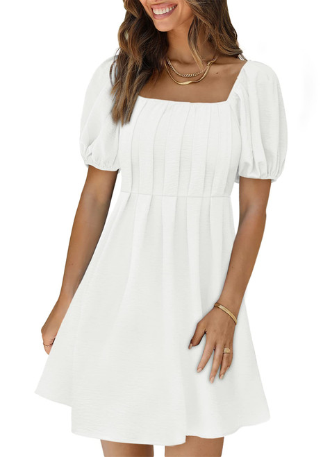 XIEERDUO White Dress Women Summer Back Smocked White Graduation Dress for Women M