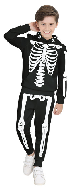Girls Skeleton Bone Printed Sweatshirt Hoodie Set Halloween Skull Hoodies Jumpsuit for Little Boys 5-6 Years