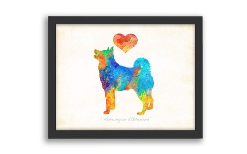 Norwegian Elkhound Framed Dog Breed Watercolor Art Print by Dan Morris