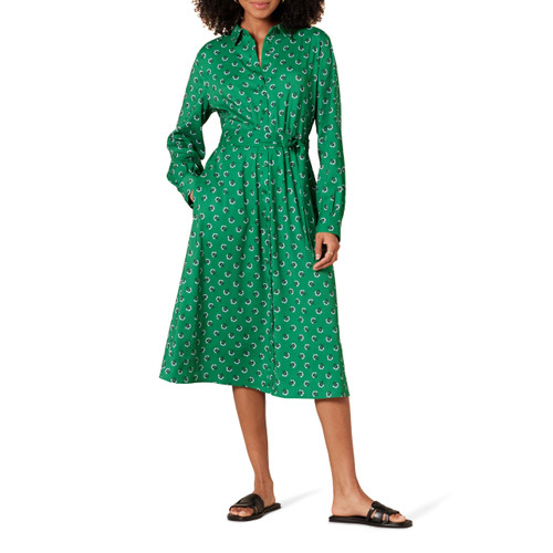 Amazon Essentials Women's Georgette Long Sleeve Midi Length Shirt Dress, Green White Floral, X-Large