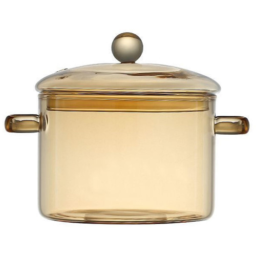 Glass Saucepan with Cover, 1.5L/50oz Heat-resistant Glass Stovetop Pot Simmer Pot with Lid High Borosilicate Glass Cooking Pot Cookware for Pasta Noodle Soup Milk, Amber