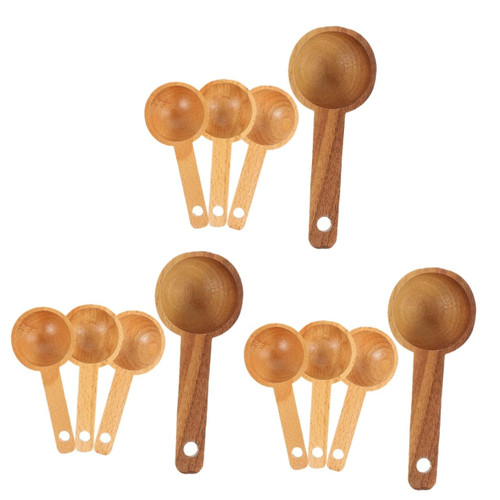 Cabilock 12 Pcs Solid Wood Coffee Measuring Spoon Wooden Coffee Wood Tablespoon Wooden Tea Scoop Wooden Scoop Measuring Tablespoon Teaspoon Mini Spoon Measuring Scoops Short Sugar Spoon