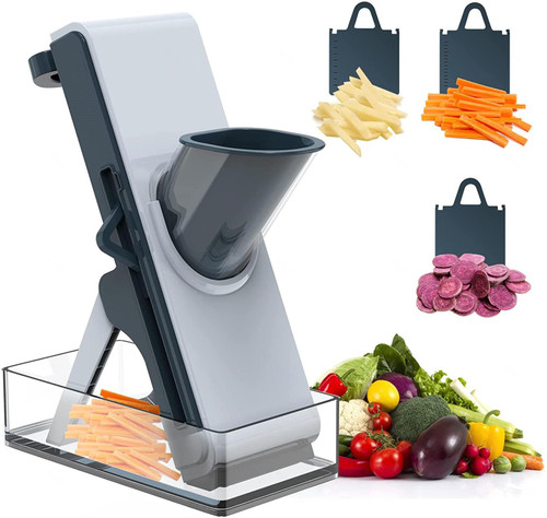 Vegetable Cutter, for Vegetables Cutting Frozen Meal or Sausages Mandolin Slicer Safe, Veggie Ninja Pro Slicer with Container, Thickness Adjuster Multi Blades