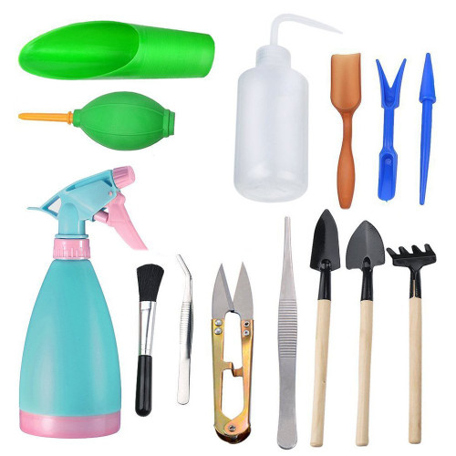 14Pcs Mini Garden Tools Set,Succulent Transplanting Miniature Fairy Garden Planting Gardening Hand Tools Set Include Pruner, Mini Rake, transplanters etc(Color Random)