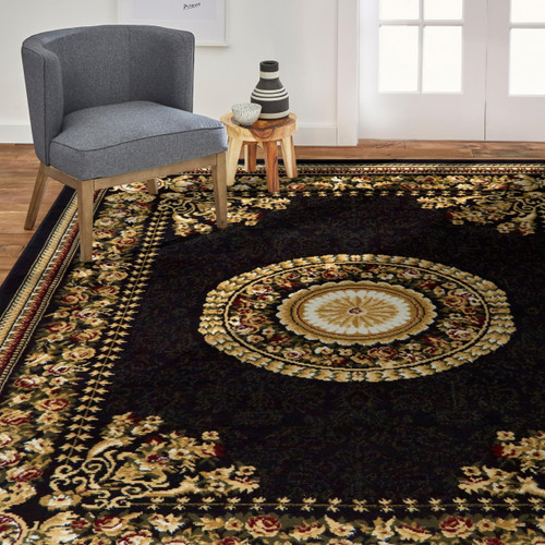 Home Dynamix Optimum Athens Area Rug 5'2" x7'2", Updated Oriental Medallion, Black/Beige