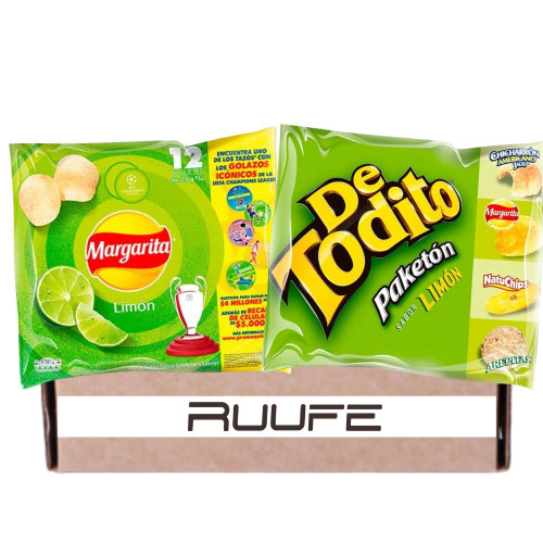 Crunchy Potato Chips Papas Margarita and Detodito Lemon (18 pack) lemon Flavor Papitas Margarita y detoditos mecato Colombiano Colombian Snacks Colombians chips Ruufe