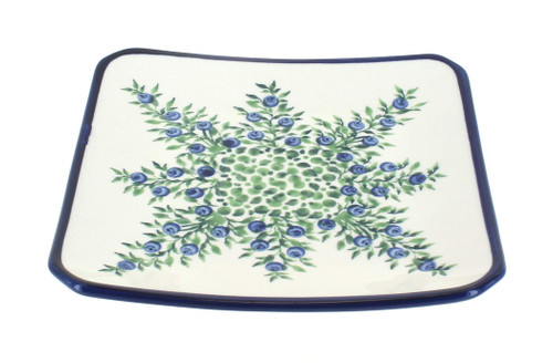 Blue Rose Polish Pottery Porcelain Vine Square Dessert Plate
