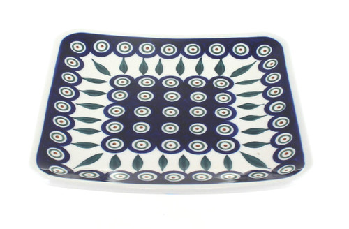 Blue Rose Polish Pottery Peacock Square Dessert Plate