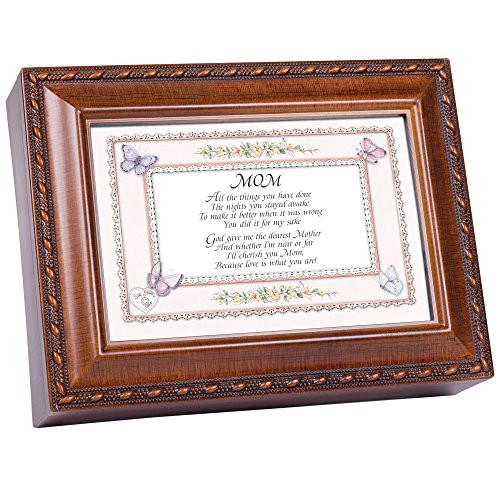 Cottage Garden Mom Cherish You Woodgrain Rope Trim Jewelry Music Box Plays Wind Beneath My Wings