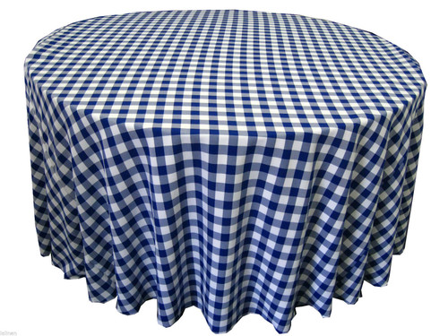 BROWARD LINENS Tablecloth Checkered Round 90 Inch Navy Blue BROWARD LINENS Tablecloth Checkered Round 90 Inch Navy Blue