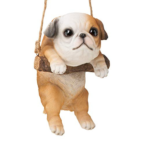 Design Toscano Bulldog Puppy on a Perch Dog Hanging Sculpture, 8 Inches, Full Color