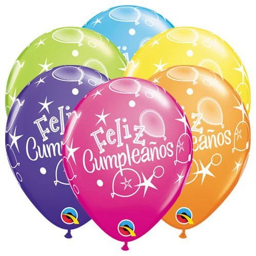 Qualatex Latex 42948-Q Feliz Cumpleanos Balloons, 11", Multicolor