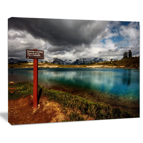Designart Azure Mountain Lake with Clouds Artwork Canvas Print, 12" H x 20" W x 1" D 1P, Blue