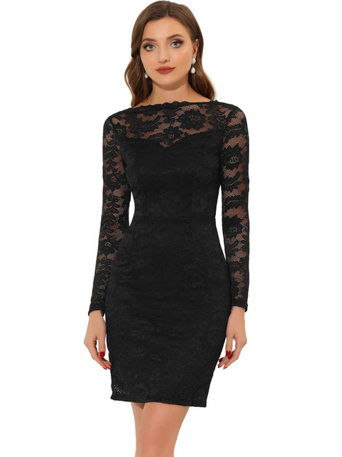 Allegra K Elegant Floral Lace Dress for Women's Business Boat Neck Cocktail Wedding Guest Bodycon Pencil Dress Small Black Allegra K Elegant Floral Lace Dress for Women's Business Boat Neck Cocktail Wedding Guest Bodycon Pencil Dress Small Black