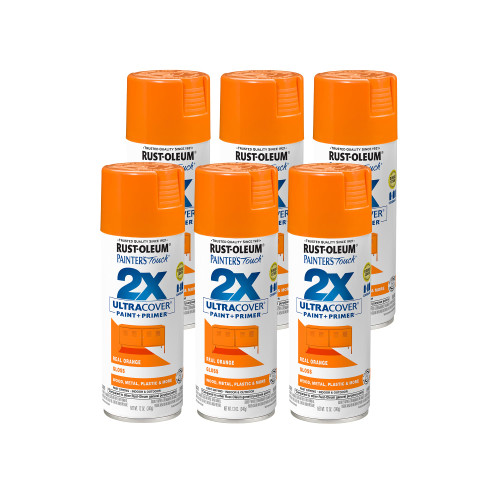 Rust-Oleum 334043-6PK Painter's Touch 2X Ultra Cover Spray Paint, 12 oz, Gloss Real Orange, 6 Pack