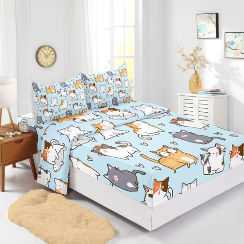 BailiPromise Cartoon Cat Bed Sheet Girls Boys Little Kitten Bedding Set for Teens Children Cute Cat Fitted Sheet Flat Sheet Kawaii Animal Bed Cover 4Pcs Twin Size BailiPromise Cartoon Cat Bed Sheet Girls Boys Little Kitten Bedding Set for Teens Children Cute Cat Fitted Sheet Flat Sheet Kawaii Animal Bed Cover 4Pcs Twin Size