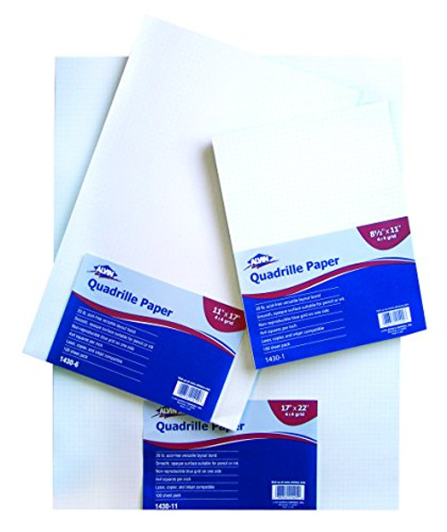 Alvin 1430-6 Quadrille Paper 4x4 Grid 100-Sheet Pack 11 inches x 17 inches