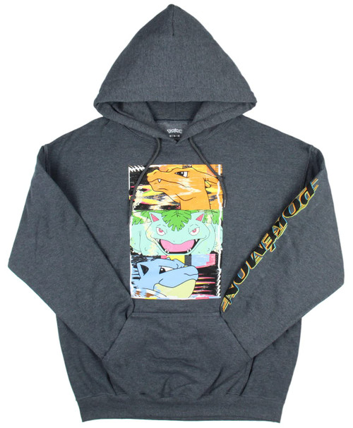 Pokemon Men's Distortion Box Charizard Venusaur Blastoise Hooded Sweatshirt Pullover Hoodie (Small) Charcoal Heather