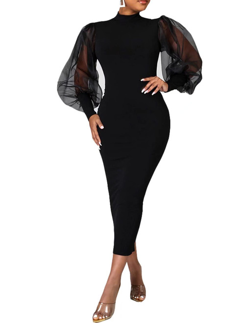 Women's See Through Bodycon Dress Long Puff Lantern Sleeve Sheer Mesh Dress Sexy Club Party Midi Dress Clubwear Black Large Women's See Through Bodycon Dress Long Puff Lantern Sleeve Sheer Mesh Dress Sexy Club Party Midi Dress Clubwear Black Large