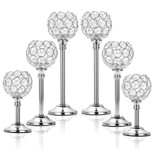 OwnMy Set of 6 Silver Crystal Bowl Candlestick Holders Metal Crystal Tealight Candelabras, Tall Crystal Votive Candlesticks Elegant Crystal Candle Stands for Dining Table Centerpiece Wedding Decor OwnMy Set of 6 Silver Crystal Bowl Candlestick Holders Metal Crystal Tealight Candelabras, Tall Crystal Votive Candlesticks Elegant Crystal Candle Stands for Dining Table Centerpiece Wedding Decor