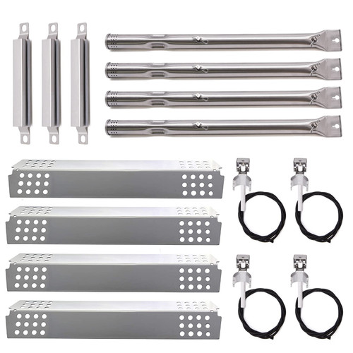 Grill Replacement Parts for Charbroil 4 Burner 463241113, 463449914 Gas Grill Models. Stainless Steel Pipe Burner Tube, Heat Plate Tent Shield, Crossover Tube and Grill Igniters Replacement Kit. Grill Replacement Parts for Charbroil 4 Burner 463241113, 463449914 Gas Grill Models. Stainless Steel Pipe Burner Tube, Heat Plate Tent Shield, Crossover Tube and Grill Igniters Replacement Kit.
