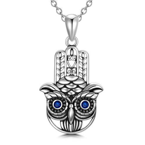 Dorunmo Hamsa Necklace Owl Necklace Sterling Silver Protection Necklace Owl Necklaces for Women Owl Pendant Fatima Necklace Israel Necklace Valentines Day Birthday Owl Jewelry Gifts for Women Girls