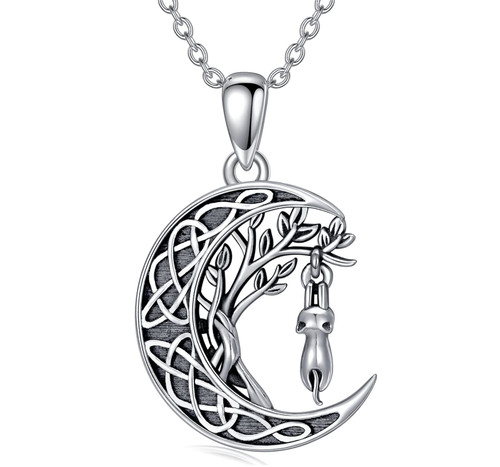 Flpruy Cat Necklace 925 Sterling Silver Crescent Moon Celtic Pendant Life of Tree Hanging Cat Necklace Cat Lovers Cat Jewelry Gift for Women Girls Flpruy Cat Necklace 925 Sterling Silver Crescent Moon Celtic Pendant Life of Tree Hanging Cat Necklace Cat Lovers Cat Jewelry Gift for Women Girls