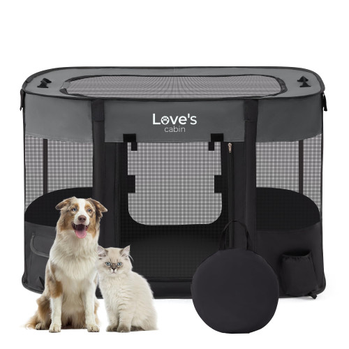 Love's cabin Pet Puppy Dog Playpen, Large Dog Tent Crates Cage Indoor/Outdoor, Portable Exercise Playpen for Dog and Cat, Foldable Pop Up Dog Kennel Playpen with Carring Case (L, Grey)