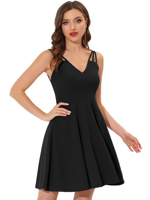 Allegra K Women's Homecoming Dress Sexy V Neck Above The Knee Sleeveless Party Cocktail Dress X-Small Black Allegra K Women's Homecoming Dress Sexy V Neck Above The Knee Sleeveless Party Cocktail Dress X-Small Black