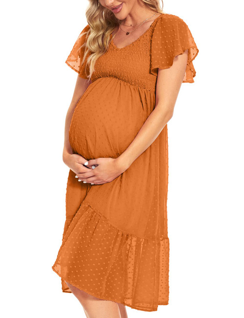 KIM S Maternity Dress Fall Maternity Dress Maternity Dress Casual Smocked Dress Maternity Photography Maternity Dresses Dress Fall Maternity Dress Maternity Dress for Wedding Guest Orange M