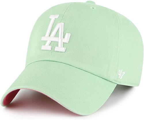 '47 Los Angeles Dodgers Primary Logo Ballpark Clean Up Dad Hat Baseball Cap (Hemlock Green Pink)
