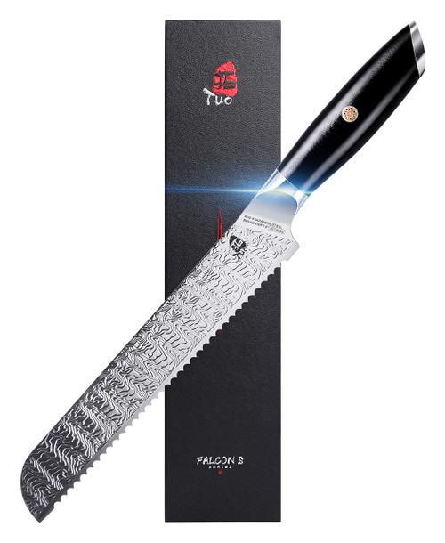 TUO Bread Knife 8 inch - Serrated Bread Knife Kitchen Bread Slicing Knife, Forged AUS-8 Japanese Stainless Steel & G10 Handle -Falcon S Series with Gift Box