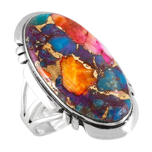 Turquoise Ring in Sterling Silver 925 Genuine Gemstones (8, Rainbow Spiny Turquoise)