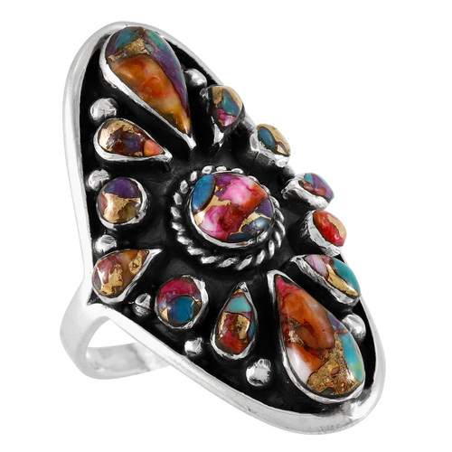 Rainbow Turquoise Ring Sterling Silver 925 Genuine Gemstones Size 6 to 11 (Rainbow Turquoise, 11)