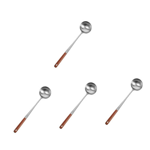 MAGICLULU 4pcs Spoon Wok Utensils Wok Accessories Cooking Tools Wooden Handle Ladle Stainless Steel