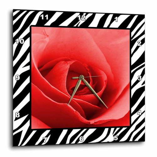 3dRose DPP_46527_1 Red Rose on Zebra Wall Clock, 10 by 10-Inch