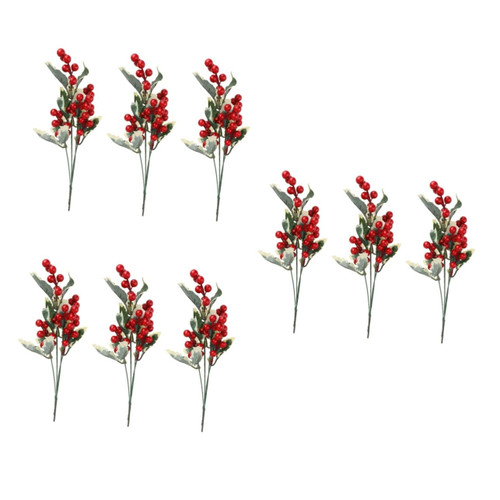 Didiseaon 9 Pcs Artificial Berry Leaf Picks Faux Berry Stems Artificial Red Berry Stems Branches Christmas Artificial Pine Needle Plant Berry Plants Plant Leaves Holly Artificial Flower