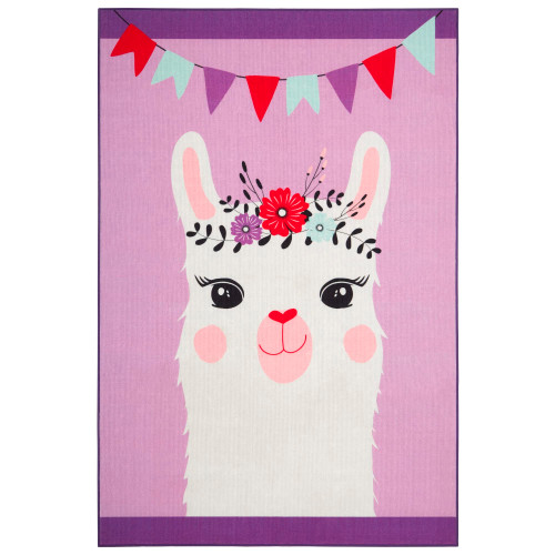 Home Dynamix Everwash Imagine Llama Kids Machine Washable Area Rug, Purple/White, 4'x6'