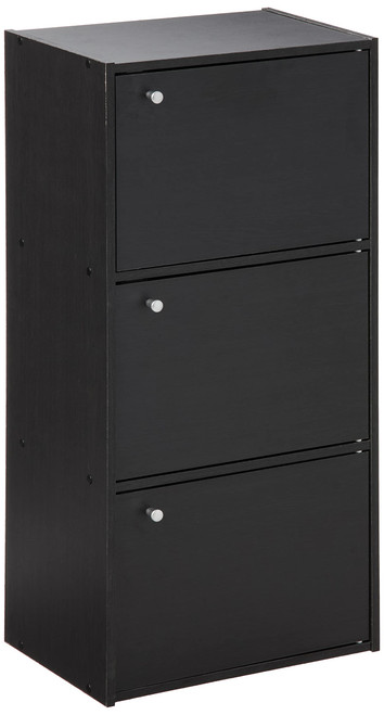 IRIS USA, Inc. USA 3 Tier Wood Storage Shelf, Bookcase, Bookshelf for Small Spaces, 3 Door, Black,596490