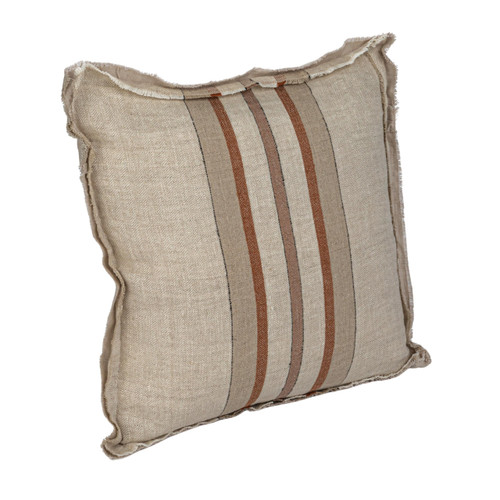 Creative Co-Op, Cream and Brown Woven Linen Striped Pillow with Fringe, Multicolor, Square, Multi