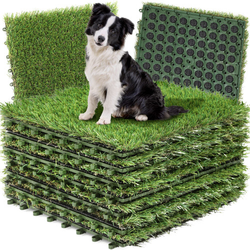 YITAHOME 9-Pack Artificial Grass Tiles with Interlocking System, Indoor Outdoor Turf Mat Squares Grass Rug with Drainage, 12'' x 12'' Synthetic Fake Grass for Dogs, Pets, Patio and Balcony