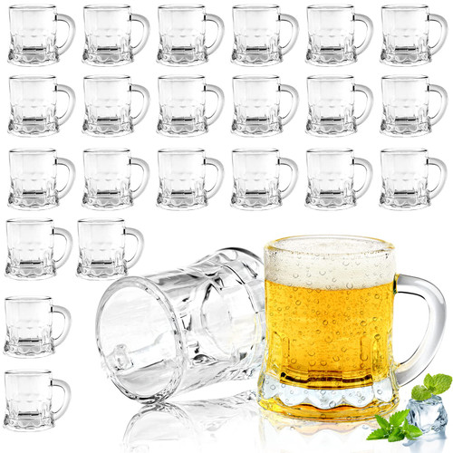 JUXINGDAZYF Mini Beer Mug Shot Glasses, Mini Beer Shot Glasses Set of 24, 2 Oz Mini Beer Mugs with Handles, Mini Glass Mugs for Beer, Whiskey, Tequila, Vodka JUXINGDAZYF Mini Beer Mug Shot Glasses, Mini Beer Shot Glasses Set of 24, 2 Oz Mini Beer Mugs with Handles, Mini Glass Mugs for Beer, Whiskey, Tequila, Vodka