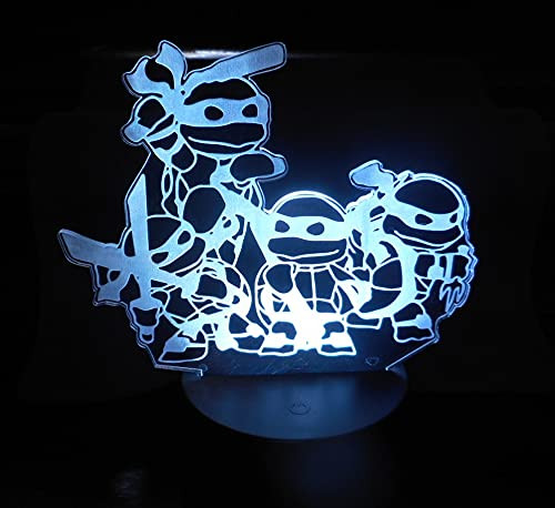 Baby Ninja Turtles 6.5" Wide Laser Engraved 3D Effect Acrylic LED Desk Top Night Lamp