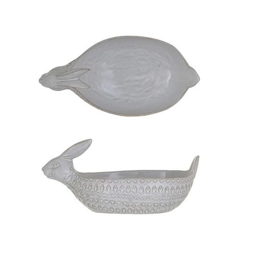 Creative Co-Op Debossed Stoneware Rabbit Shaped Bowl, White, Each One Will Vary