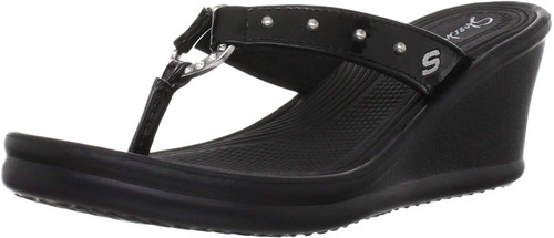 Skechers Cali Women's Kitty Wedge Sandal,Black,6 M US