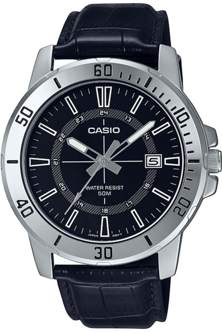 Casio MTP-VD01L-1CV Men's Enticer Leather Band 24 Hour Black Index Dial Casual Analog Sporty Watch Casio MTP-VD01L-1CV Men's Enticer Leather Band 24 Hour Black Index Dial Casual Analog Sporty Watch
