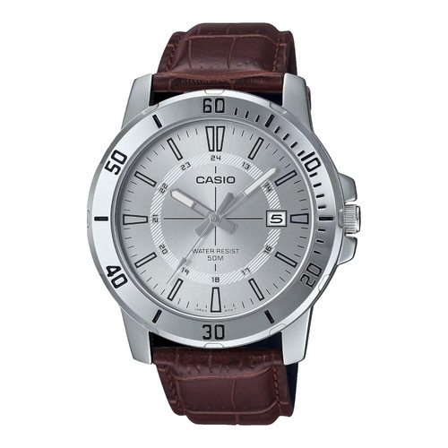 Casio MTP-VD01L-7CV Men's Enticer Leather Band 24 Hour Silver Index Dial Casual Analog Sporty Watch Casio MTP-VD01L-7CV Men's Enticer Leather Band 24 Hour Silver Index Dial Casual Analog Sporty Watch