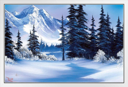 Bob Ross Winter Mountain Art Print Painting Bob Ross Poster Bob Ross Collection Bob Art Paintings Happy Accidents Bob Ross Print Decor Mountains Painting White Wood Framed Art Poster 14x20