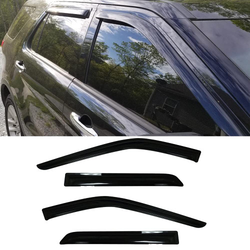 Puermto Side Window Wind Deflector, 4pcs Out-Channel Tape-On Dark Smoke Rain Guards Set, Window Visor Compatible with 2011-2019 Ford Explorer 94293