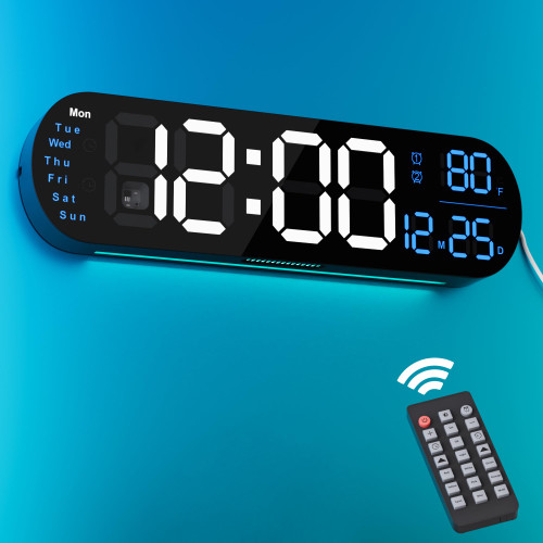 ANALOI Digital Wall Clock Large Display, 13.7 inch Large Digital Wall Clock with RGB Color Changing Remote Control, Date Week Temperature DST, Auto Brightness Dimmer Big Clock with Night Lights